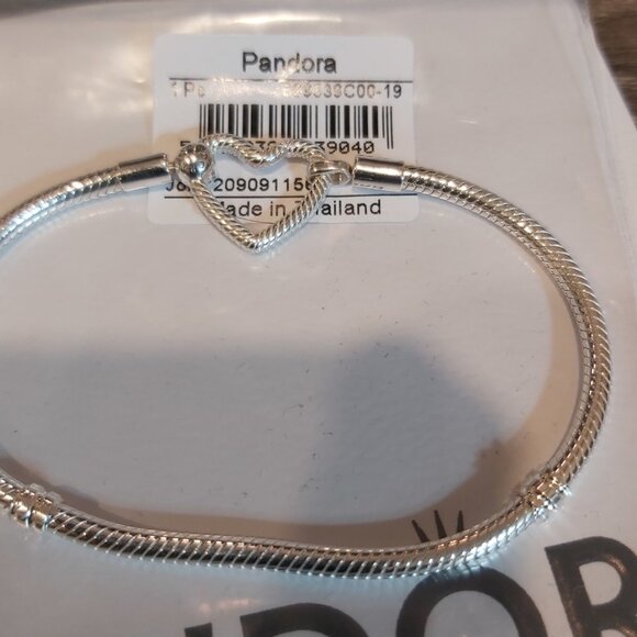 Auth Pandora Sterling Silver Heart Closure Snake Chain Bracelet 599539C00-19 - Picture 8 of 14